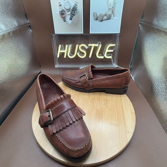 Polo RL Mens Loafers Sz 8.5 Brown Leather Kiltie Fringe Side Buckle Moccasin main image 5